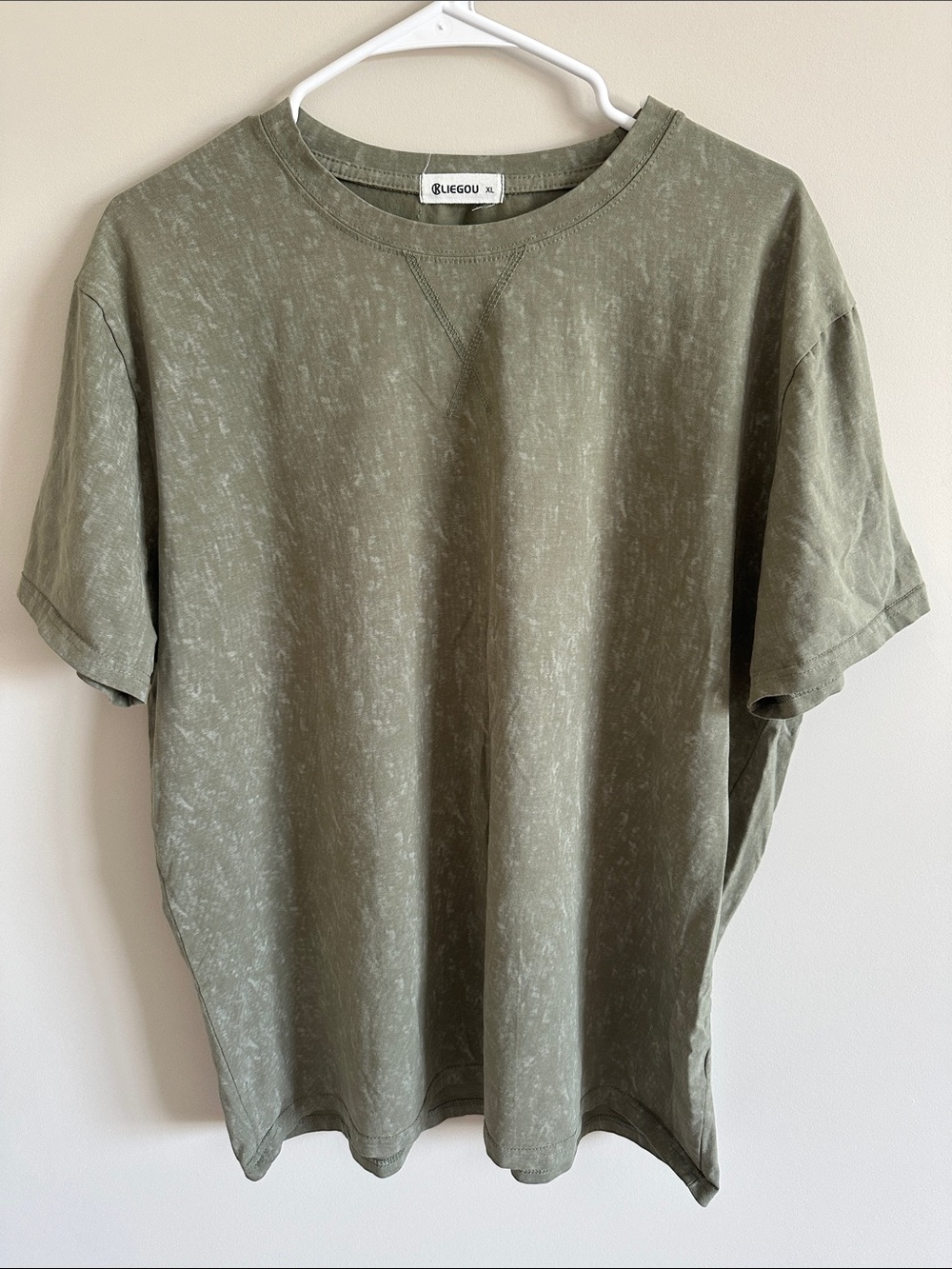 Men's Olive Green Mineral Wash Crew Neck Tee
